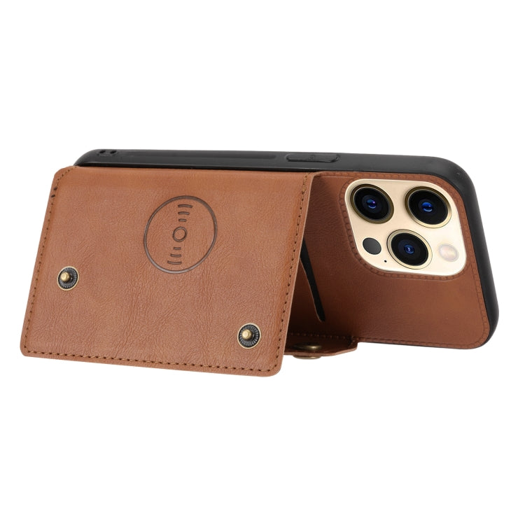 For iPhone 13 Double Buckle PU + TPU Shockproof Magnetic Protective Case with Card Slot & Holder