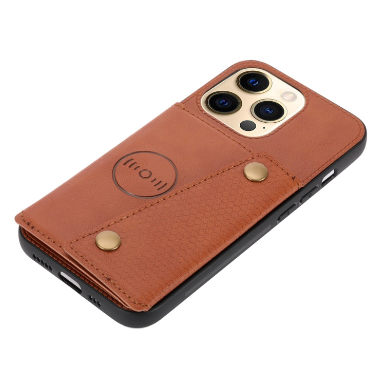 For iPhone 13 Double Buckle PU + TPU Shockproof Magnetic Protective Case with Card Slot & Holder