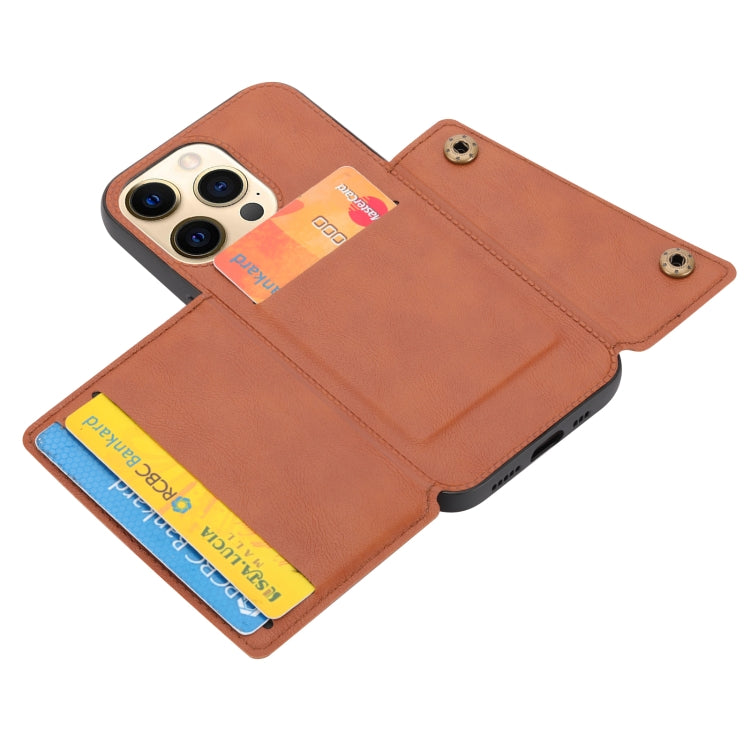 For iPhone 13 Double Buckle PU + TPU Shockproof Magnetic Protective Case with Card Slot & Holder