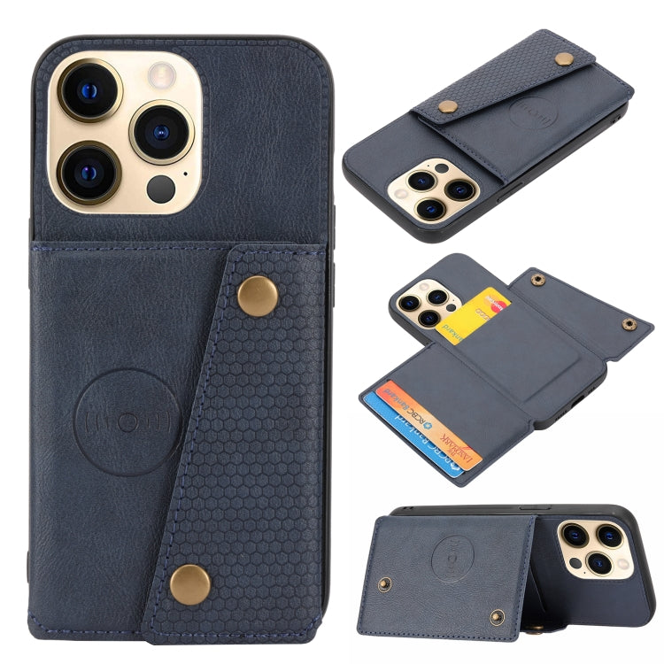 For iPhone 13 Double Buckle PU + TPU Shockproof Magnetic Protective Case with Card Slot & Holder