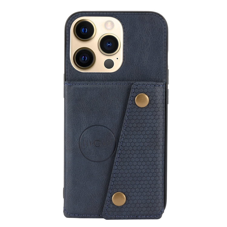 For iPhone 13 Double Buckle PU + TPU Shockproof Magnetic Protective Case with Card Slot & Holder