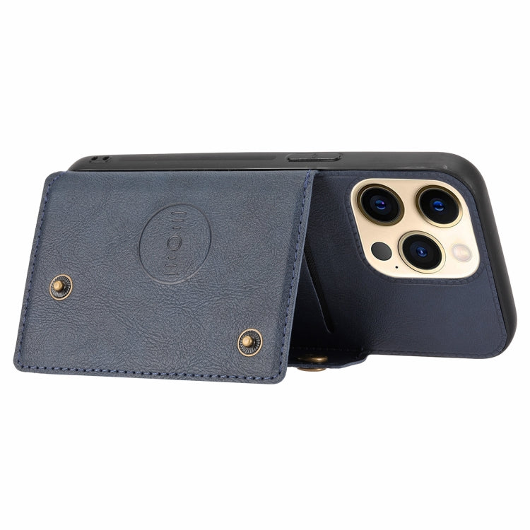 For iPhone 13 Double Buckle PU + TPU Shockproof Magnetic Protective Case with Card Slot & Holder