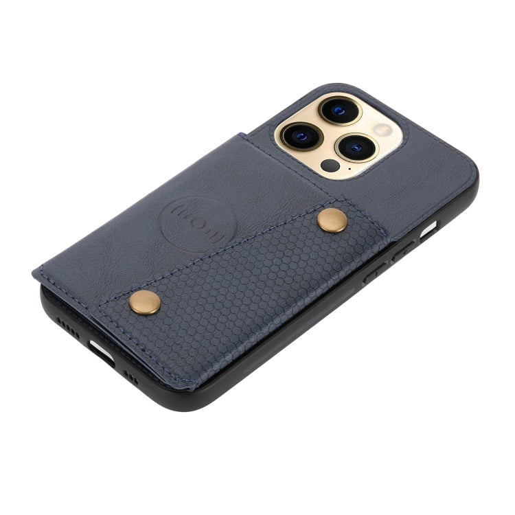 For iPhone 13 Double Buckle PU + TPU Shockproof Magnetic Protective Case with Card Slot & Holder