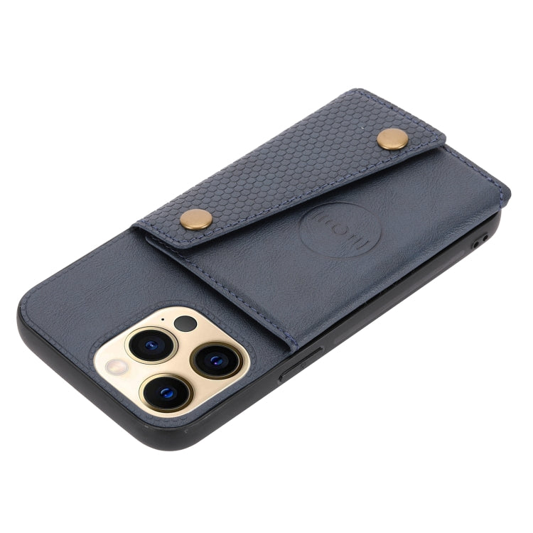 For iPhone 13 Double Buckle PU + TPU Shockproof Magnetic Protective Case with Card Slot & Holder