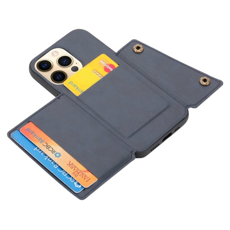 For iPhone 13 Double Buckle PU + TPU Shockproof Magnetic Protective Case with Card Slot & Holder
