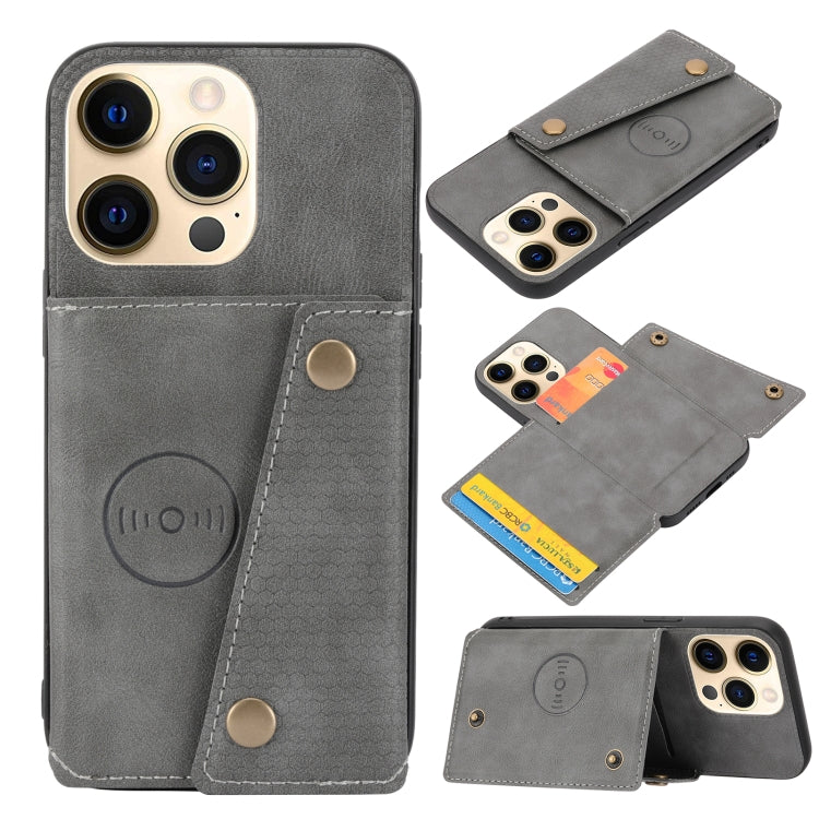 For iPhone 13 Double Buckle PU + TPU Shockproof Magnetic Protective Case with Card Slot & Holder