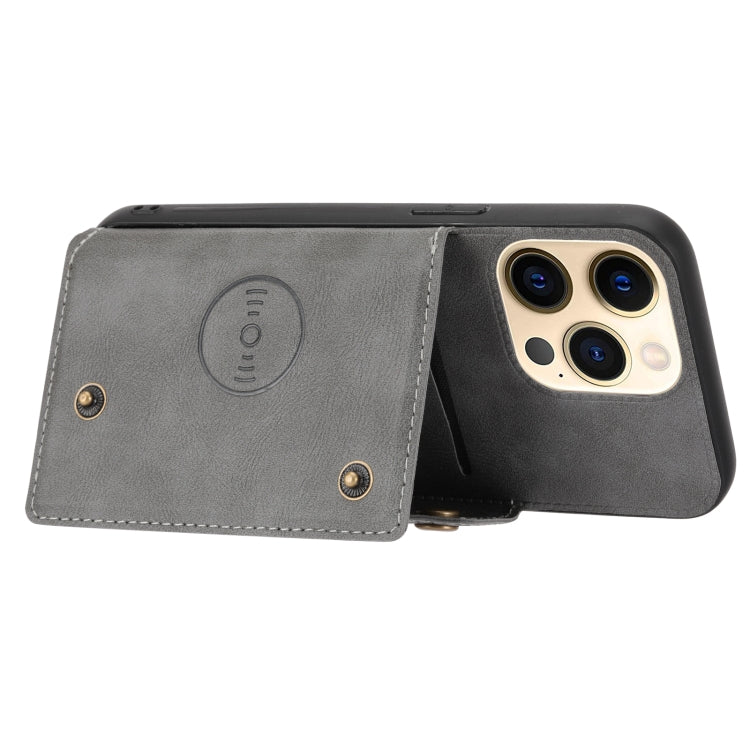 For iPhone 13 Double Buckle PU + TPU Shockproof Magnetic Protective Case with Card Slot & Holder