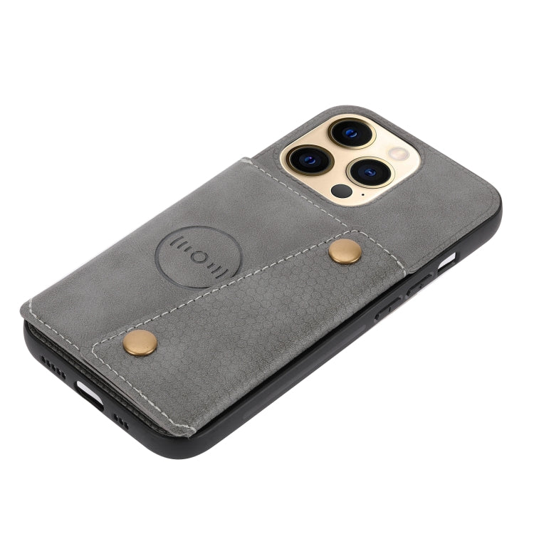 For iPhone 13 Double Buckle PU + TPU Shockproof Magnetic Protective Case with Card Slot & Holder