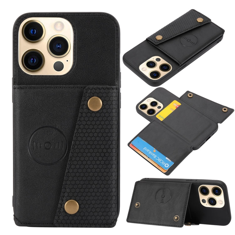 For iPhone 13 Double Buckle PU + TPU Shockproof Magnetic Protective Case with Card Slot & Holder