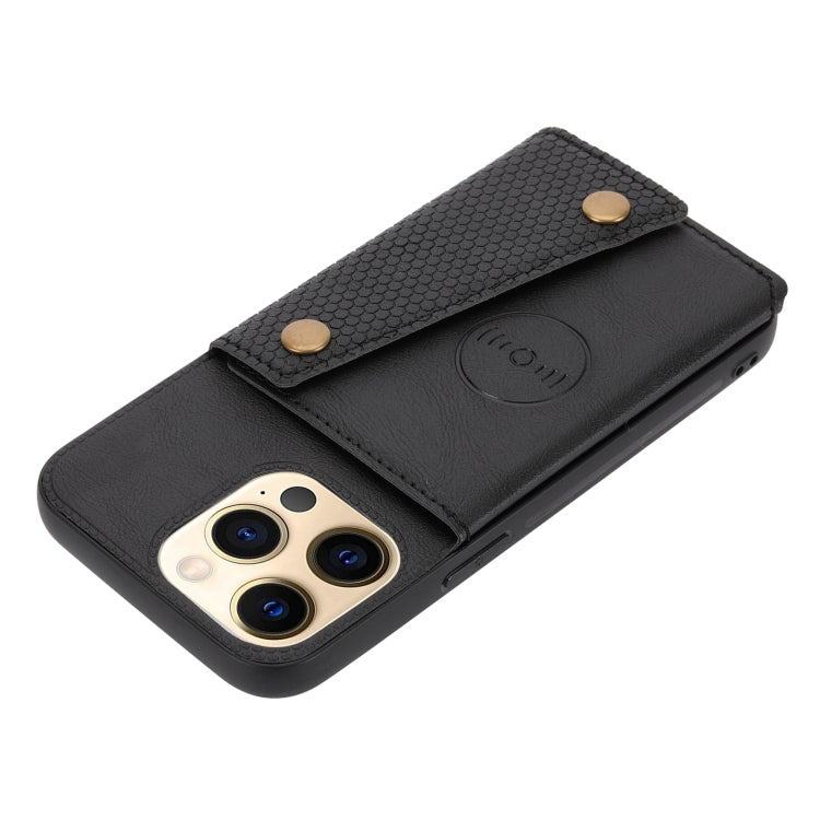 For iPhone 13 Double Buckle PU + TPU Shockproof Magnetic Protective Case with Card Slot & Holder