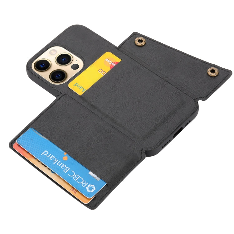 For iPhone 13 Double Buckle PU + TPU Shockproof Magnetic Protective Case with Card Slot & Holder