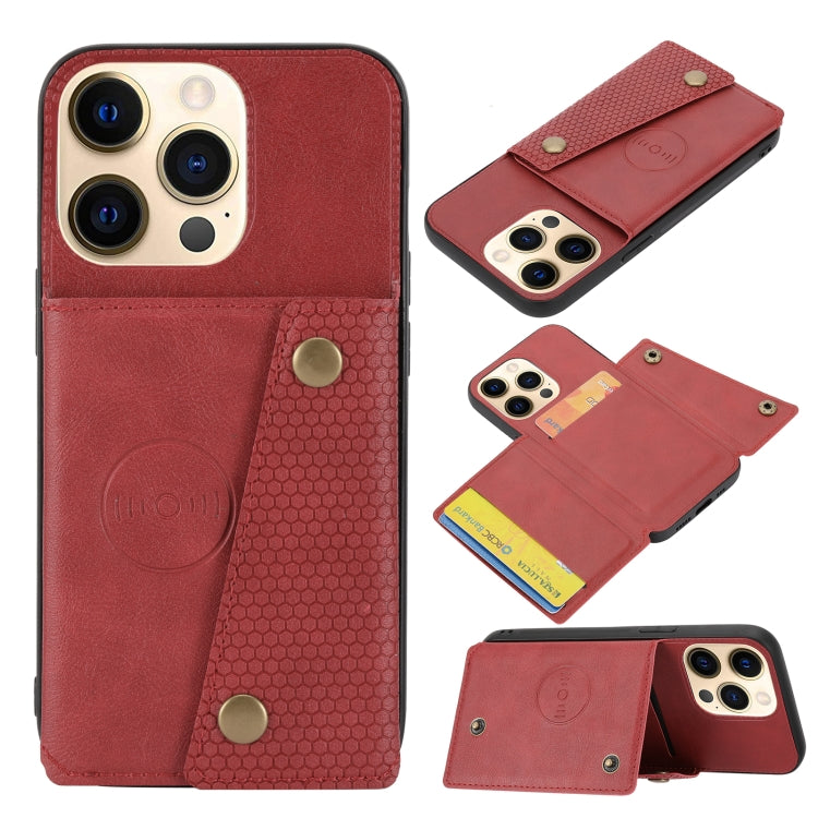 For iPhone 13 Pro Max Double Buckle PU + TPU Shockproof Magnetic Protective Case with Card Slot & Holder