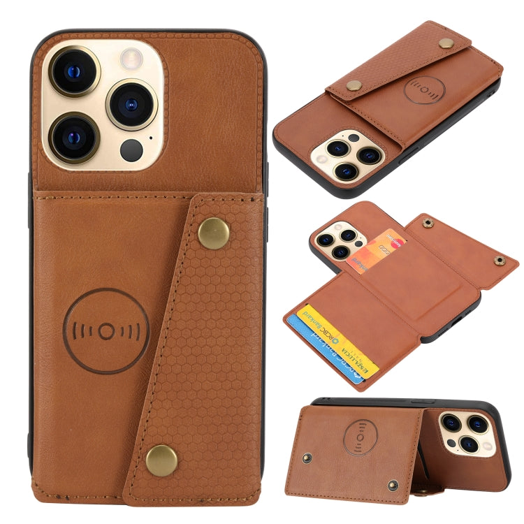 For iPhone 13 Pro Max Double Buckle PU + TPU Shockproof Magnetic Protective Case with Card Slot & Holder