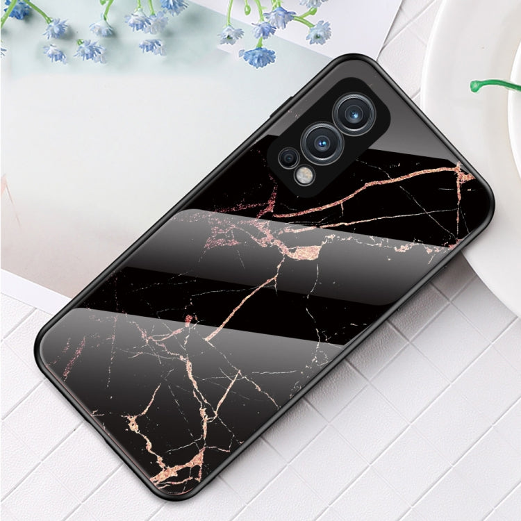For OnePlus Nord 2 5G Marble Pattern Glass + TPU Protective Case