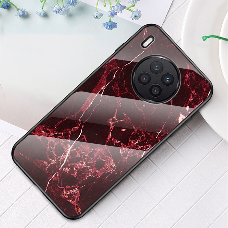 For Huawei Nova 8i Marble Pattern Glass + TPU Protective Case