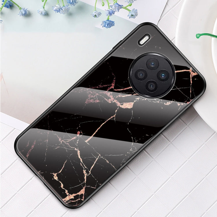 For Huawei Nova 8i Marble Pattern Glass + TPU Protective Case