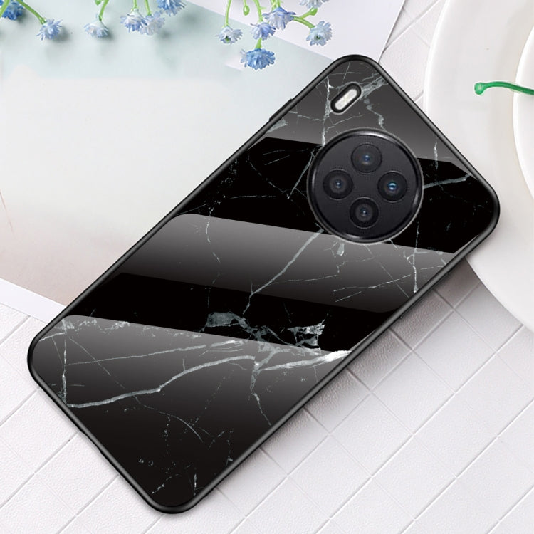 For Huawei Nova 8i Marble Pattern Glass + TPU Protective Case