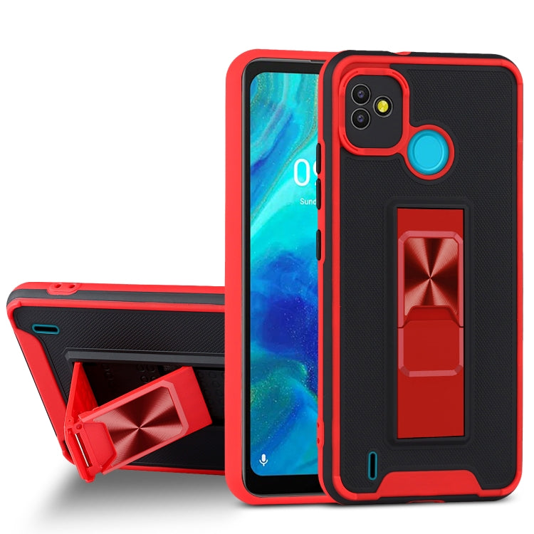 For Tecno Pop 5 Dual-color Skin Feel TPU + PC Magnetic Shockproof Case with Invisible Holder
