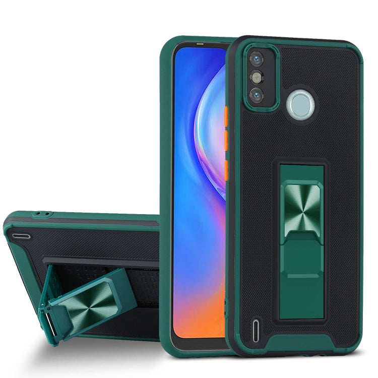 For Tecno Spark 6 Go Dual-color Skin Feel TPU + PC Magnetic Shockproof Case with Invisible Holder