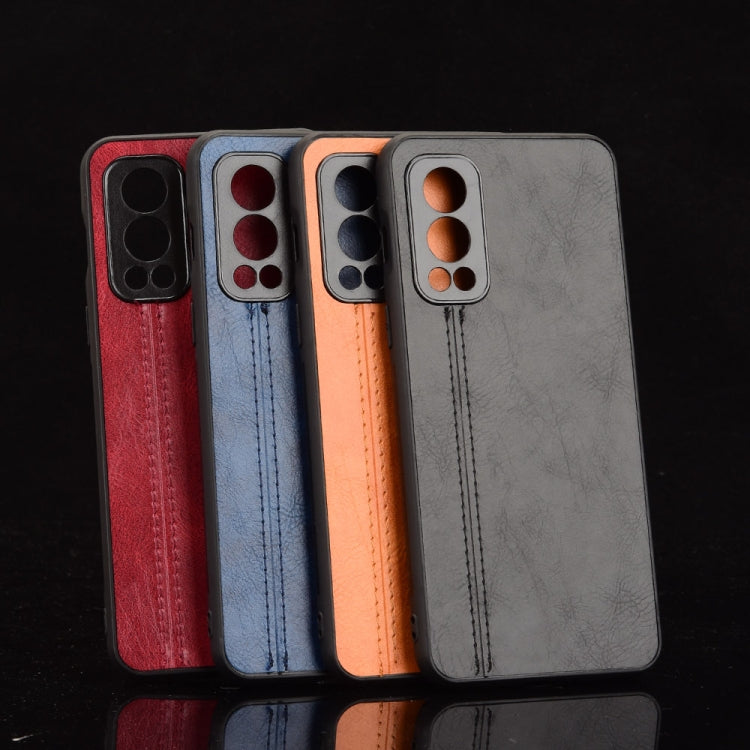 For OnePlus Nord 2 5G Shockproof Sewing Cow Pattern Skin PC + PU + TPU Case