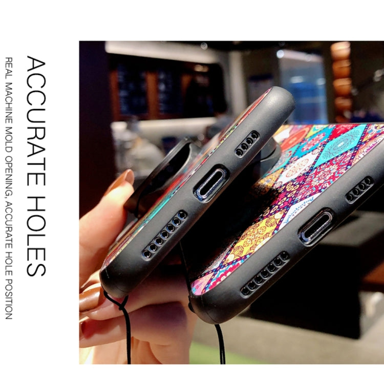 For Huawei Nova 8i Painted Ethnic Pattern Tempered Glass TPU Shockproof Case with Folding Magnetic Holder & Neck Strap