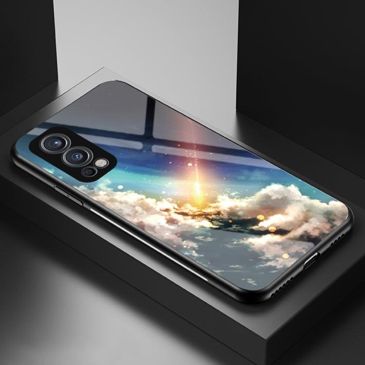For OnePlus Nord 2 5G Starry Sky Painted Tempered Glass TPU Shockproof Protective Case