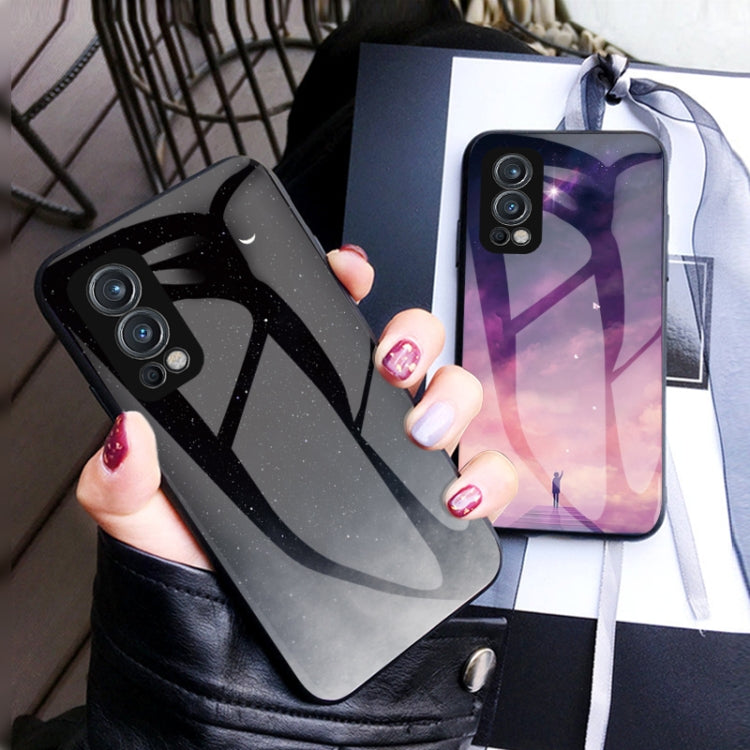 For OnePlus Nord 2 5G Starry Sky Painted Tempered Glass TPU Shockproof Protective Case