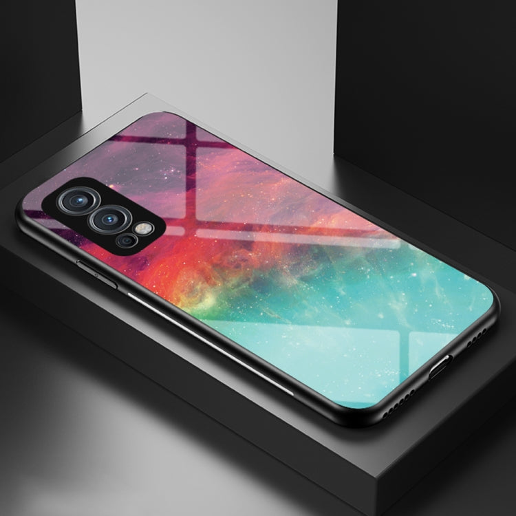 For OnePlus Nord 2 5G Starry Sky Painted Tempered Glass TPU Shockproof Protective Case