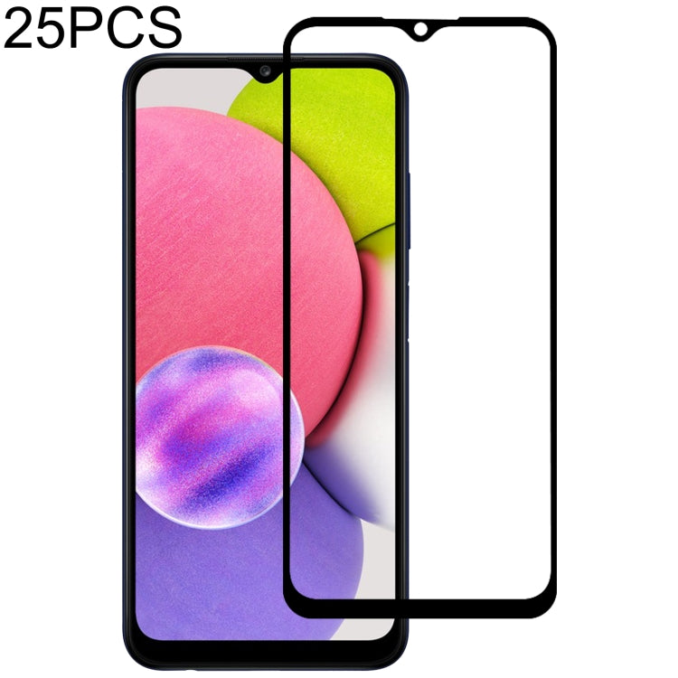 For Samsung Galaxy A03s 25 PCS Full Glue Full Cover Screen Protector Tempered Glass Film