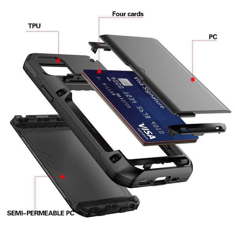 For iPhone 13 mini Shockproof Heavy Duty Armor Protective Case with Slide Multi-Card Slot