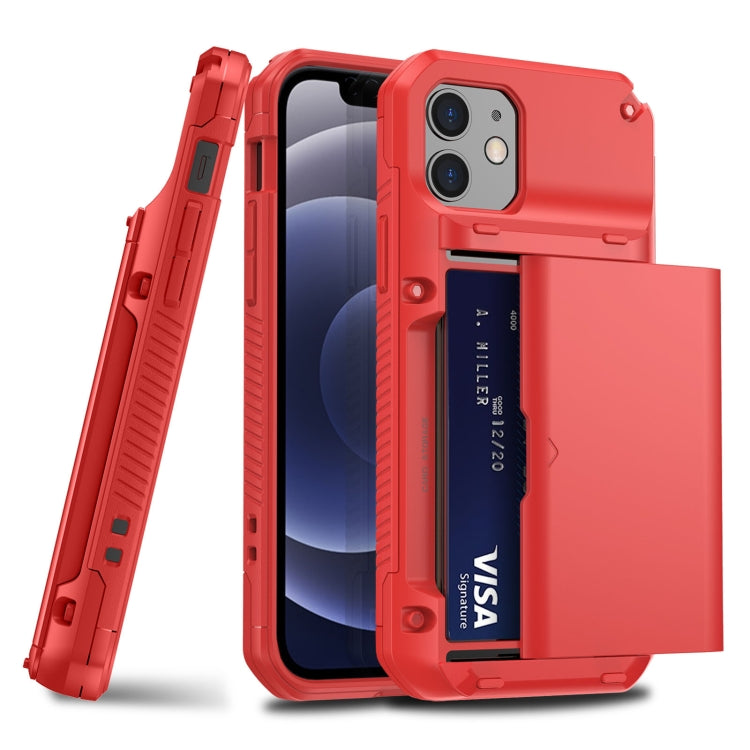 For iPhone 13 Shockproof Heavy Duty Armor Protective Case with Slide Multi-Card Slot