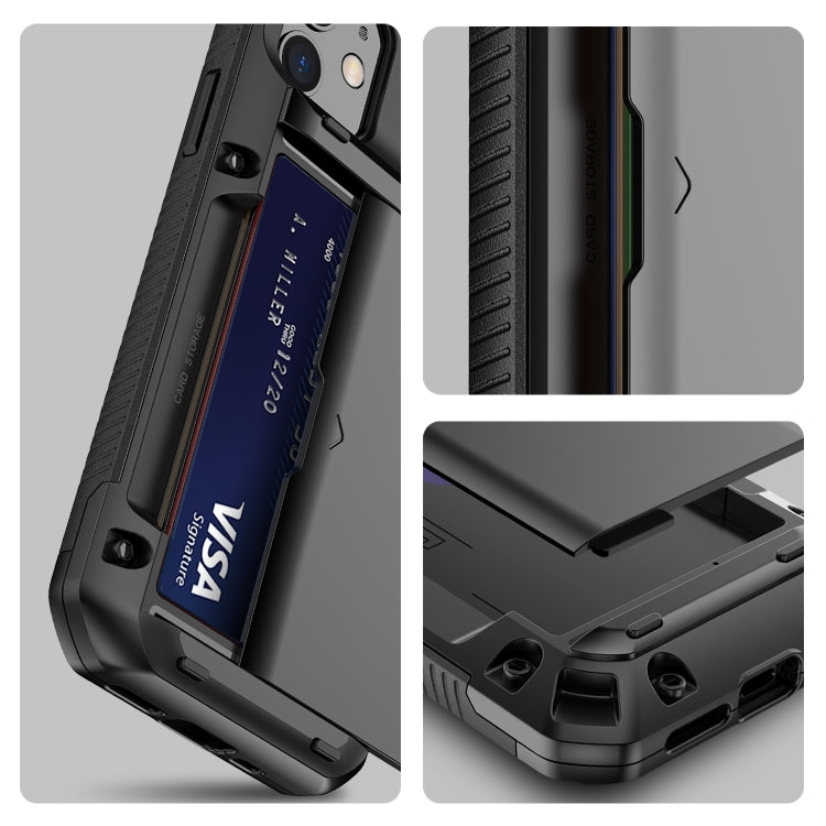 For iPhone 13 Shockproof Heavy Duty Armor Protective Case with Slide Multi-Card Slot