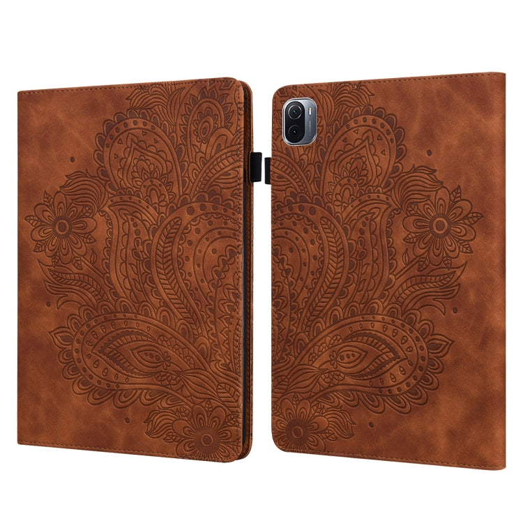 For Xiaomi Pad 5 Pro / Pad 5 Peacock Embossed Pattern TPU + PU Horizontal Flip Leather Case with Holder & Card Slots & Wallet & Sleep / Wake-up Function