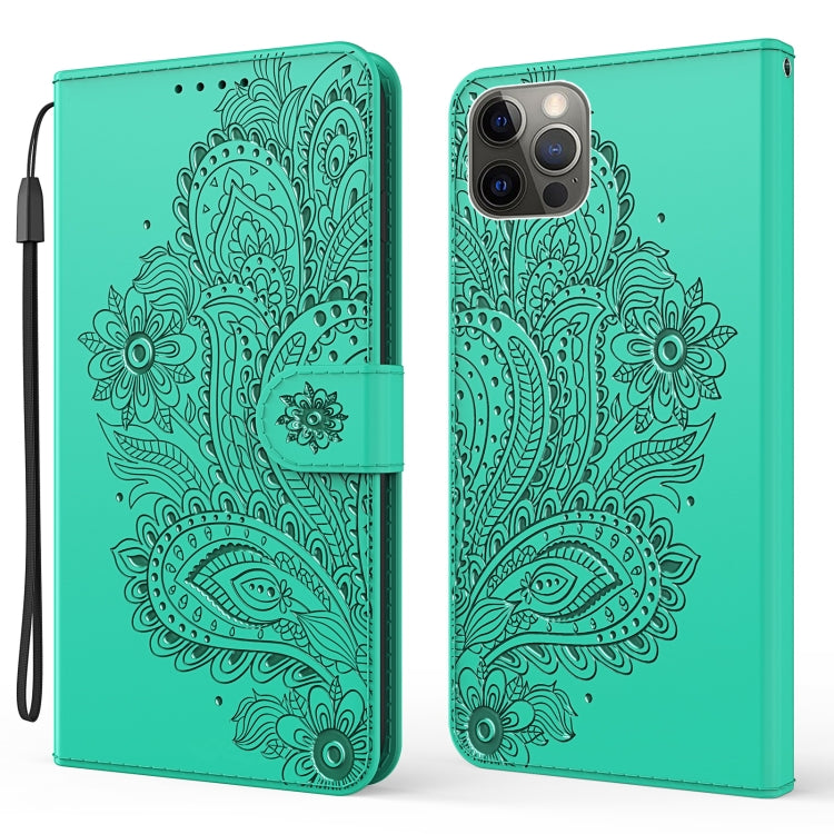 For iPhone 13 Pro Max Peacock Embossed Pattern Horizontal Flip Leather Case with Holder & Card Slots & Wallet & Lanyard