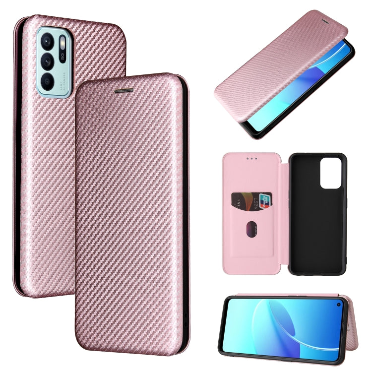 Carbon Fiber Texture Horizontal Flip TPU + PC + PU Leather Case with Card Slot For OPPO Reno6 Z