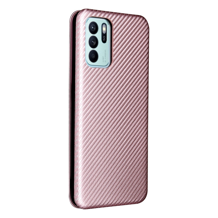 Carbon Fiber Texture Horizontal Flip TPU + PC + PU Leather Case with Card Slot For OPPO Reno6 Z