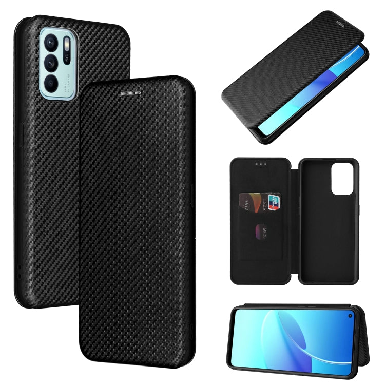 Carbon Fiber Texture Horizontal Flip TPU + PC + PU Leather Case with Card Slot For OPPO Reno6 Z
