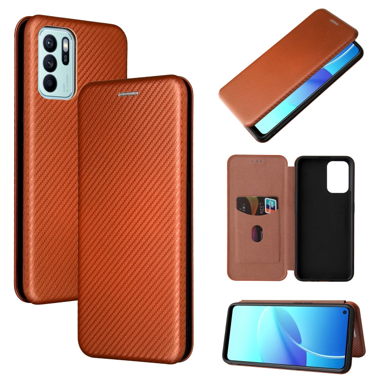 Carbon Fiber Texture Horizontal Flip TPU + PC + PU Leather Case with Card Slot For OPPO Reno6 Z