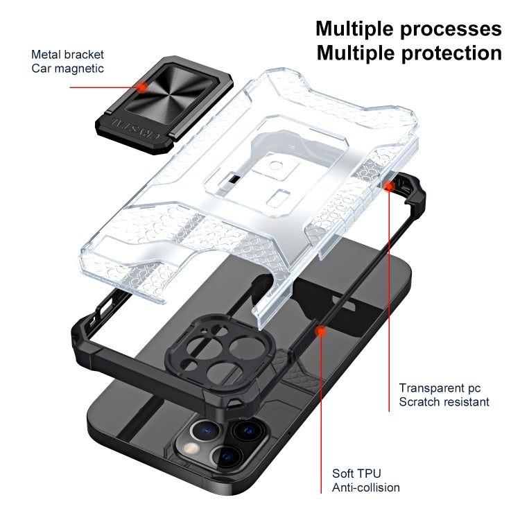 For iPhone 13 Armor Clear PC + TPU Shockproof Case with Metal Ring Holder