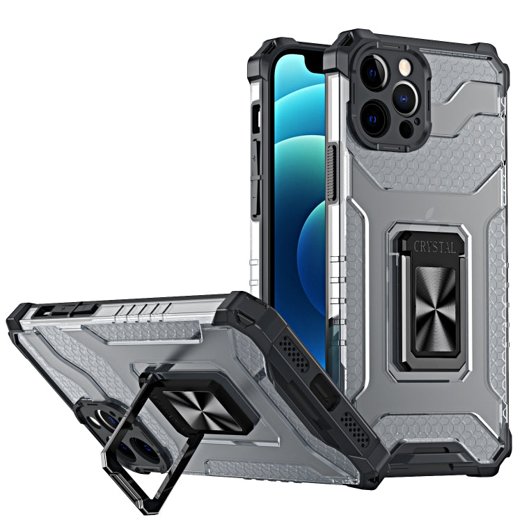 For iPhone 13 Pro Armor Clear PC + TPU Shockproof Case with Metal Ring Holder