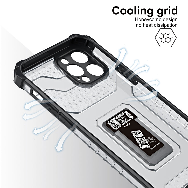For iPhone 13 Pro Armor Clear PC + TPU Shockproof Case with Metal Ring Holder