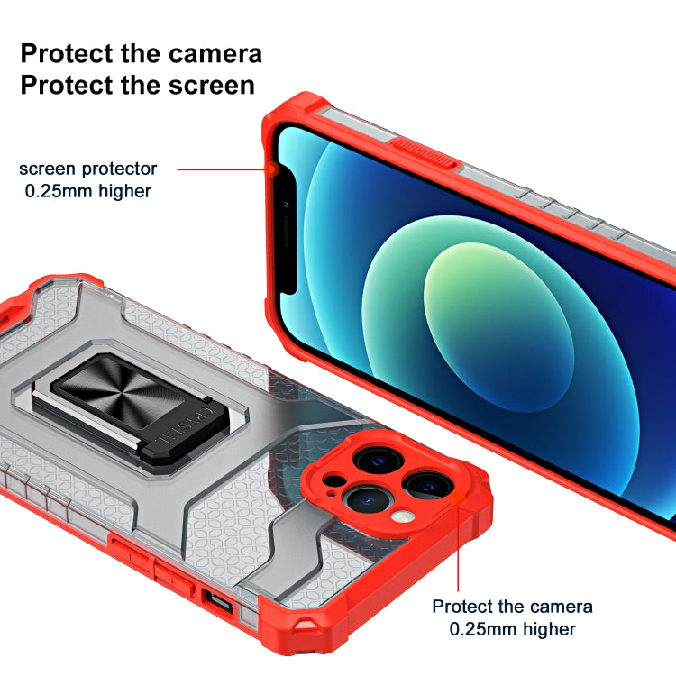 For iPhone 13 Pro Armor Clear PC + TPU Shockproof Case with Metal Ring Holder