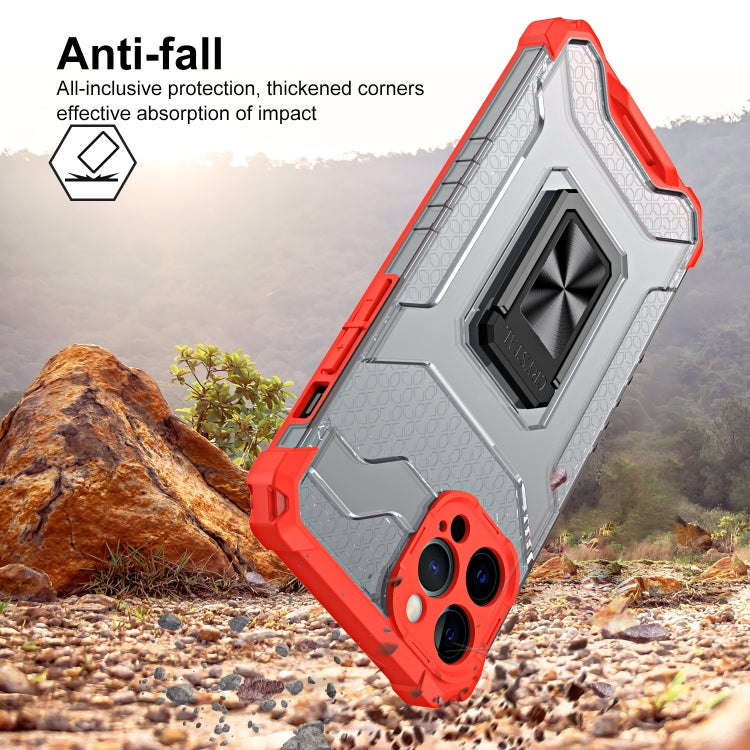 For iPhone 13 Pro Armor Clear PC + TPU Shockproof Case with Metal Ring Holder