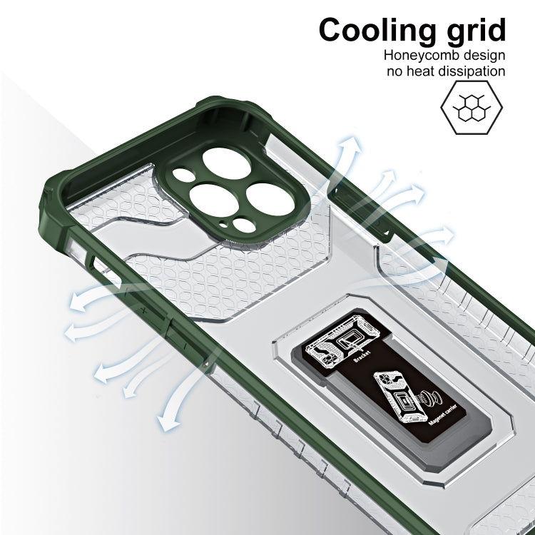 For iPhone 13 Pro Armor Clear PC + TPU Shockproof Case with Metal Ring Holder