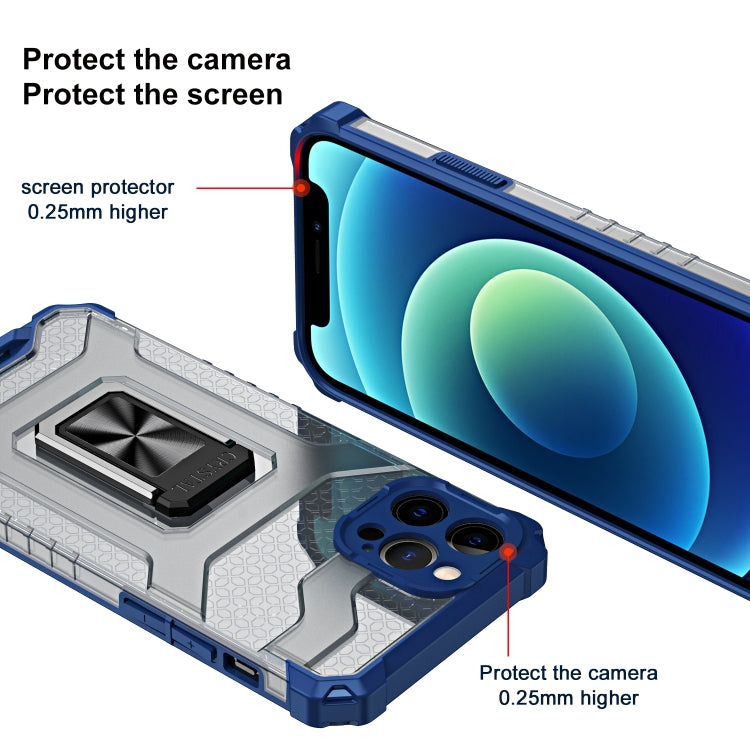 For iPhone 13 Pro Armor Clear PC + TPU Shockproof Case with Metal Ring Holder