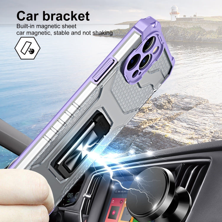 For iPhone 13 Pro Armor Clear PC + TPU Shockproof Case with Metal Ring Holder