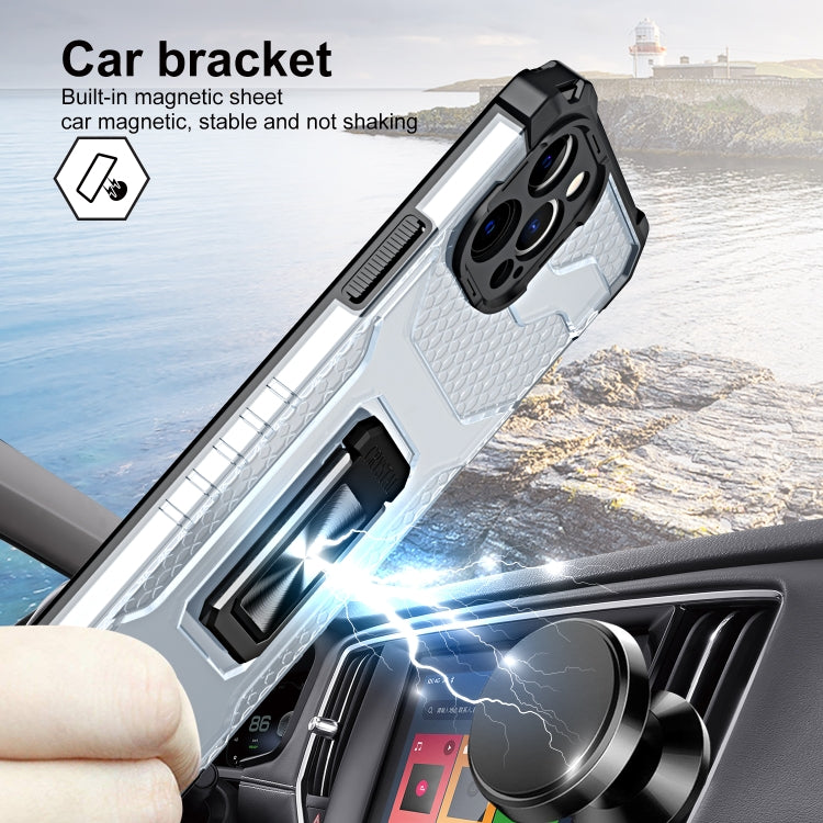 For iPhone 13 Pro Max Armor Clear PC + TPU Shockproof Case with Metal Ring Holder