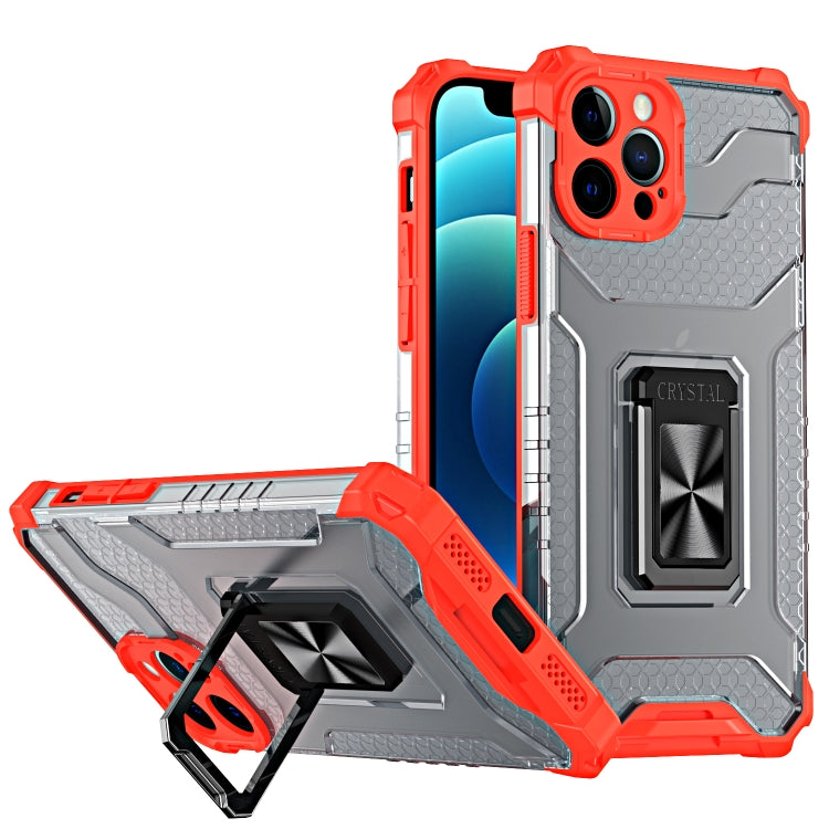 For iPhone 13 Pro Max Armor Clear PC + TPU Shockproof Case with Metal Ring Holder