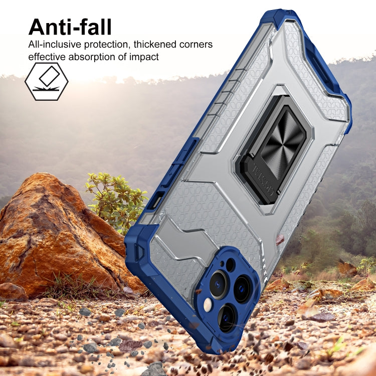 For iPhone 13 Pro Max Armor Clear PC + TPU Shockproof Case with Metal Ring Holder