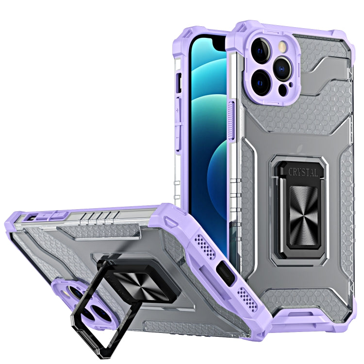 For iPhone 13 Pro Max Armor Clear PC + TPU Shockproof Case with Metal Ring Holder